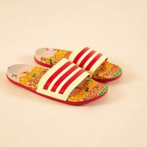 NEW FARM Rio x Adidas Adilette Comfort Pearl Citrine Slides Red Rainbow EU 42